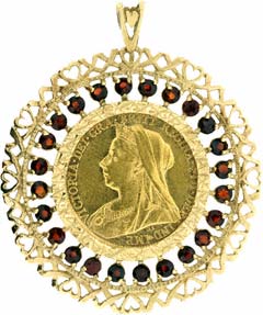 1898 Sovereign Pendant with Garnets