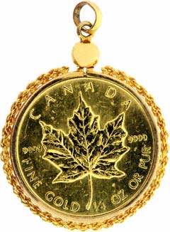 1986 Quarter Ounce Maple Pendant in 14ct Gold Mount